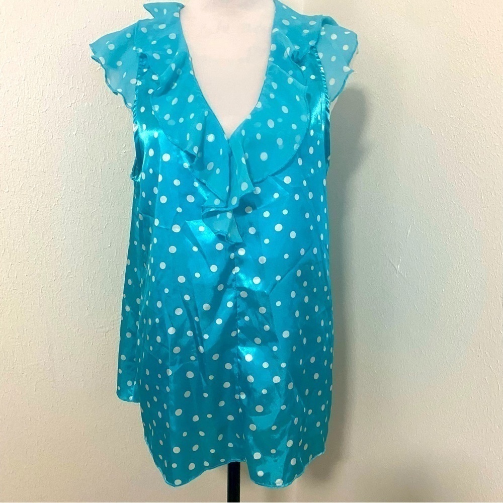Vintage Oscar de la Renta Pink Label V-Neck Ruffled Pok-A-Dot Sleeveless Large